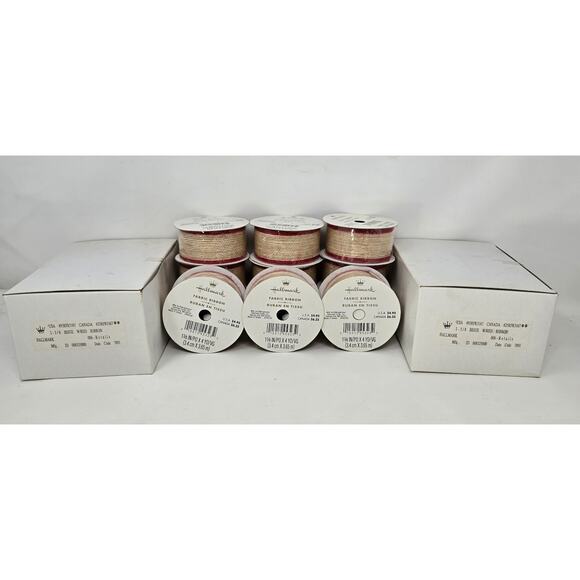 Hallmark Fabric Ribbon Beige Red 12 Rolls 1-3/8" x 4 Yards Each Sealed Bows - Picture 1 of 16